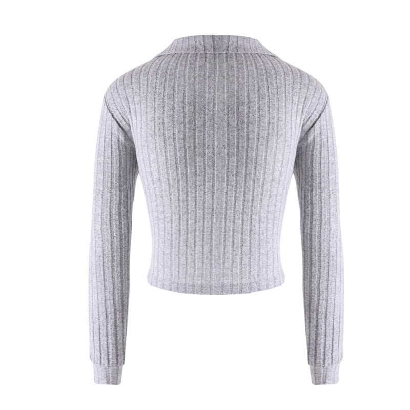 Women's Long-sleeved Polo Collar Knitted Sweater