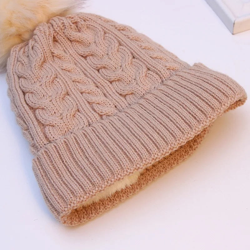 Cashmere Double-layer Wool Outdoor Warm Knitted Hat