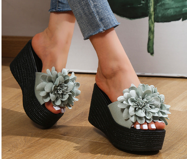 New Style Flower Line Muffin Slippers Female