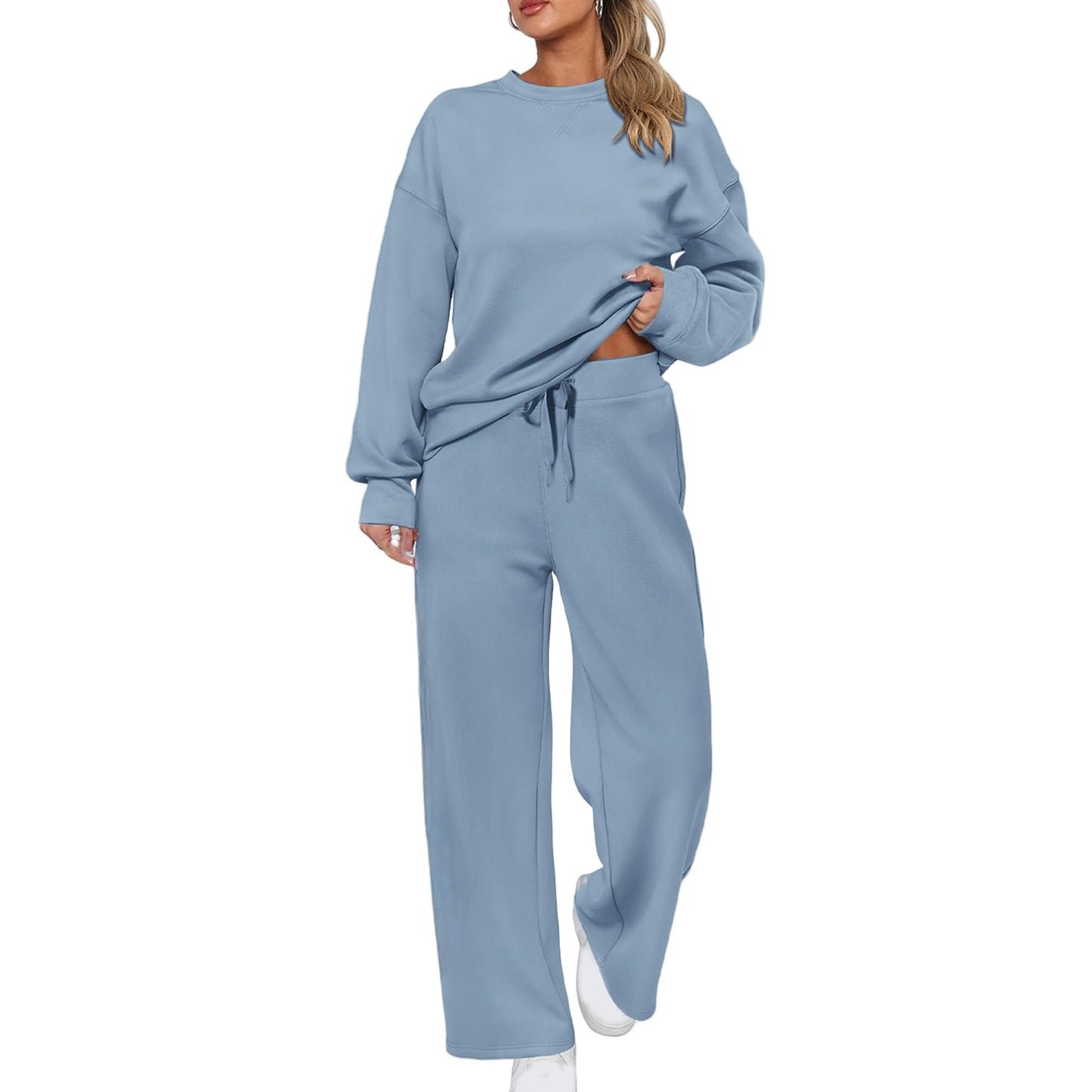 Long-sleeve Top And Casual Wide-leg Pocket Pants Sweatshirt Set
