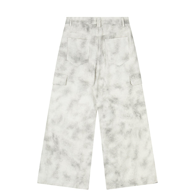 Worn Looking Washed-out Tie-dye Wide-leg Overalls