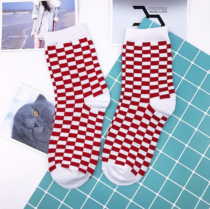 European and American street trend high socks female men's plaid students wild long socks