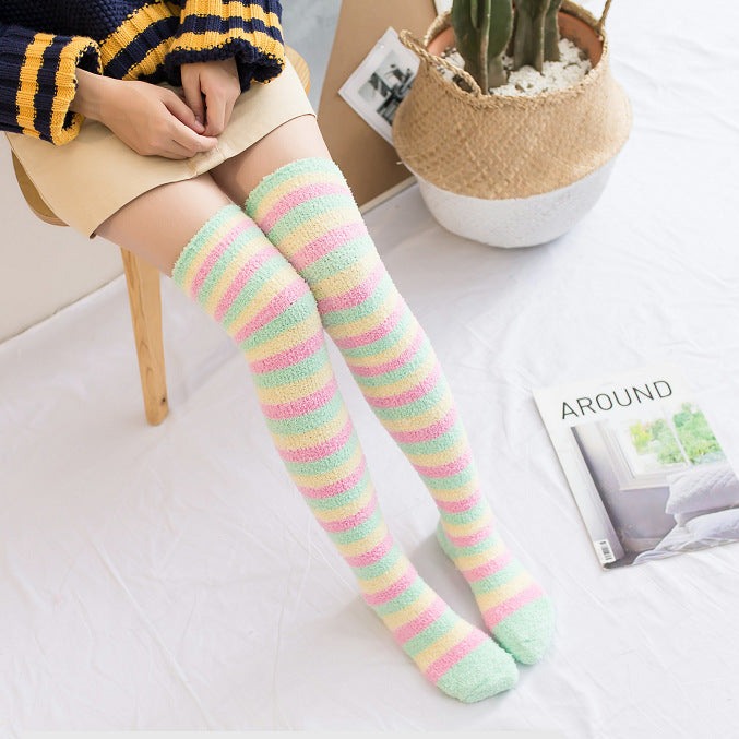 Winter long tube coral fleece ladies over the knee socks