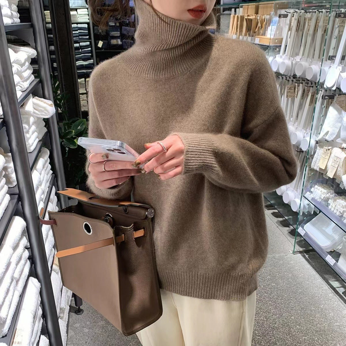 High-neck Women's Loose Versatile Knit Pullover Sweater