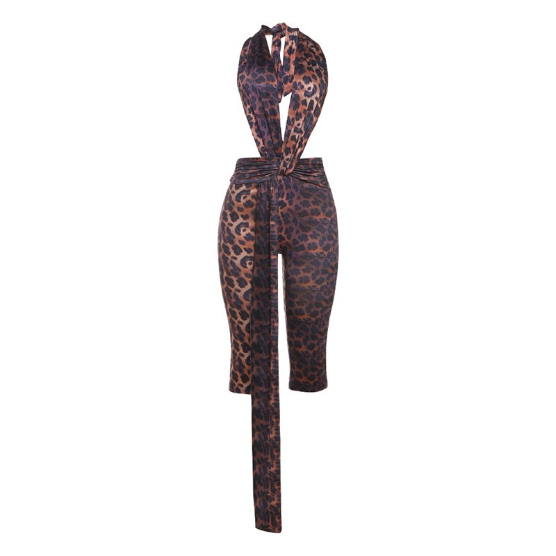 Solid-Color Sexy Chic Sleeveless Halterneck Backless Bodycon Jumpsuit