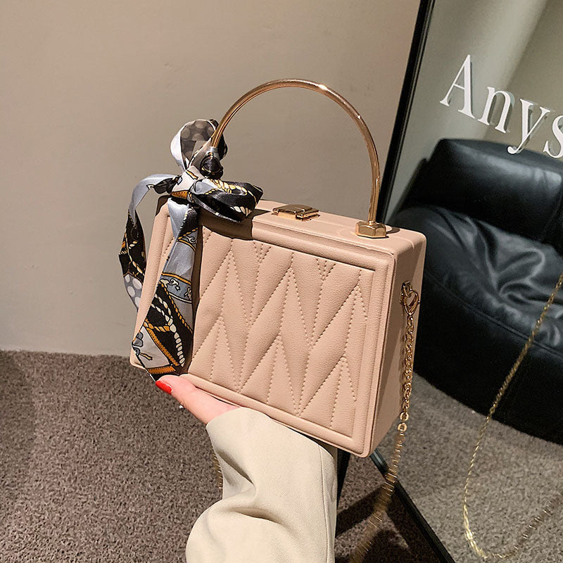Female Silk Scarf Fold Small Square Texture Foreign Style Chain Portable Box Bag
