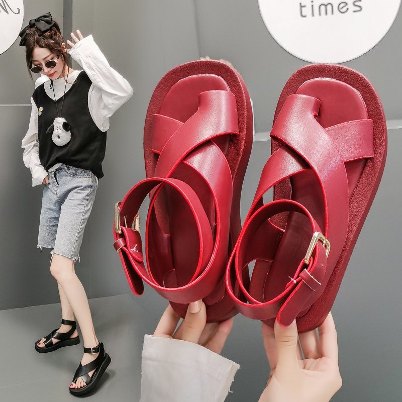 Women's Thick Sole Fairy Style Cross Roman Shoes