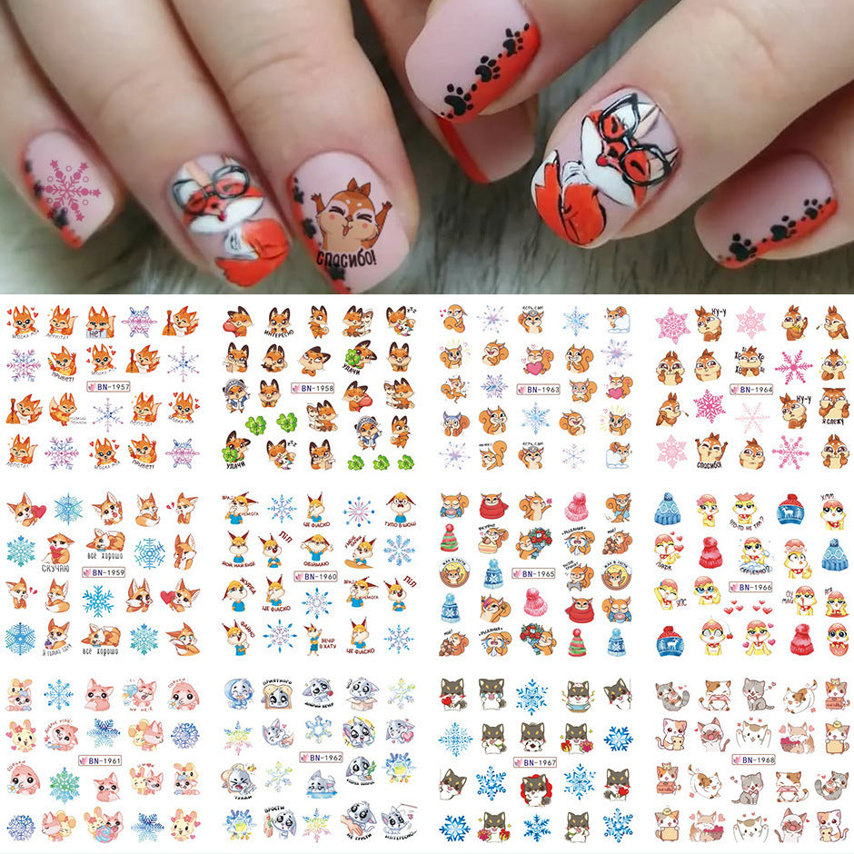 Cartoon Animal Nail Beauty Water Printing Stickers
