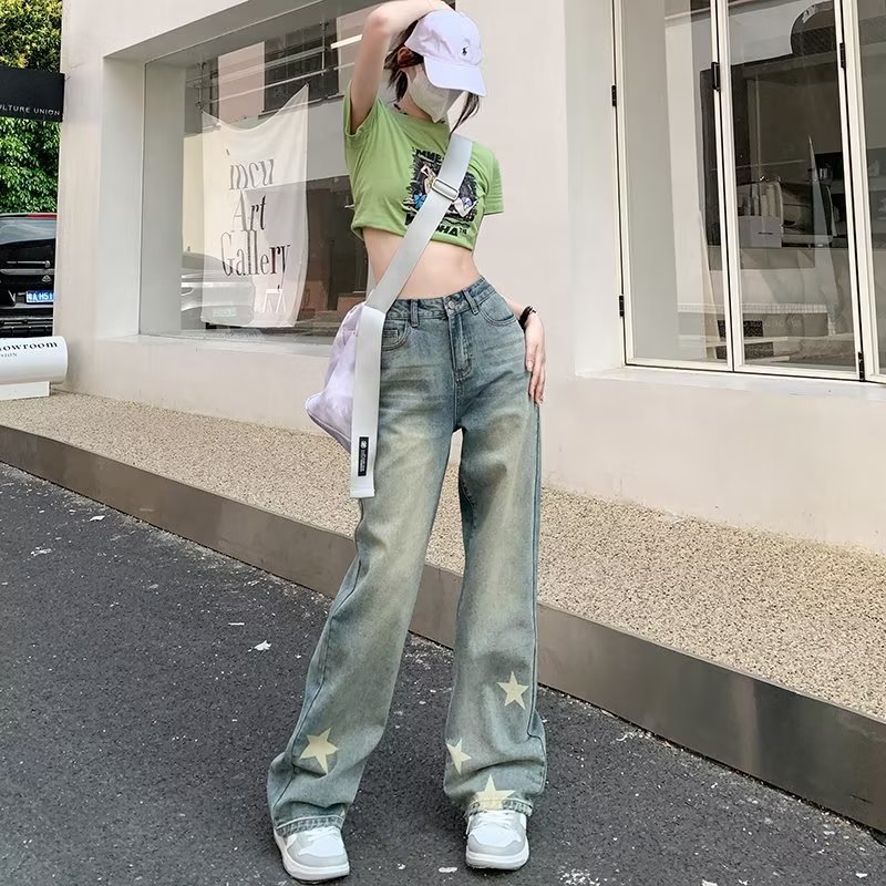 Women's XINGX Printed Wide Leg Loose Straight Jeans