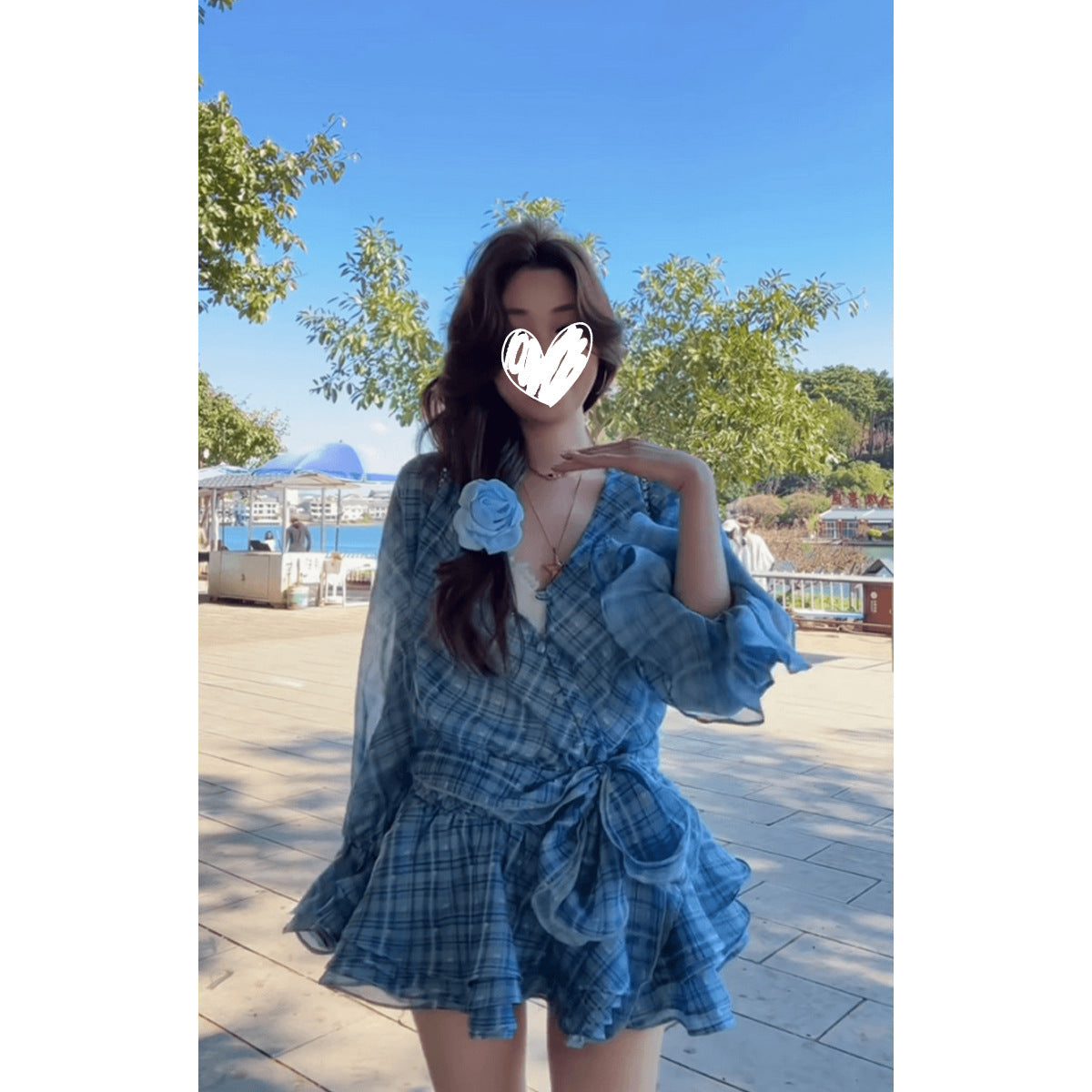 Beach-Style Youthful Plaid Dress With A Puffy Skirt