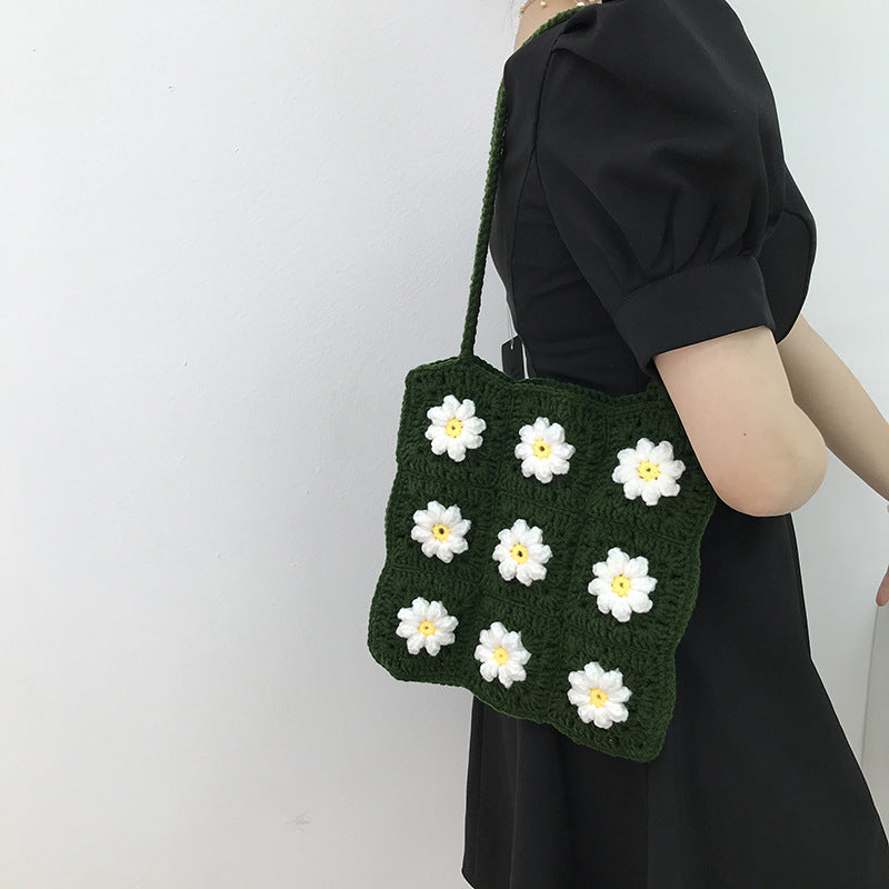 Small Daisy Oblique Crochet Shoulder Knitted Woolen Bag