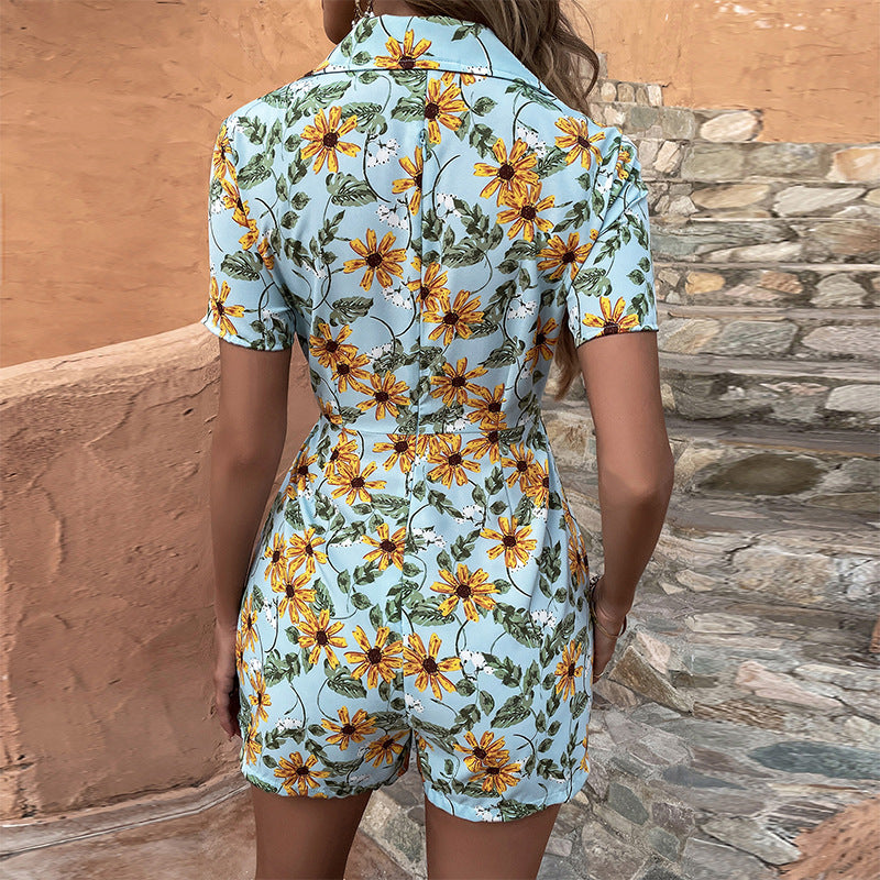 Original European And American Waist Small Floral One-piece Shorts One-piece