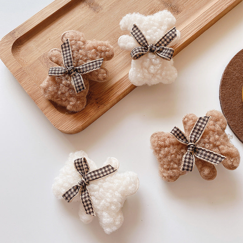 Autumn And Winter Cute Milk Coffee Color Plush Bear Edge Clip