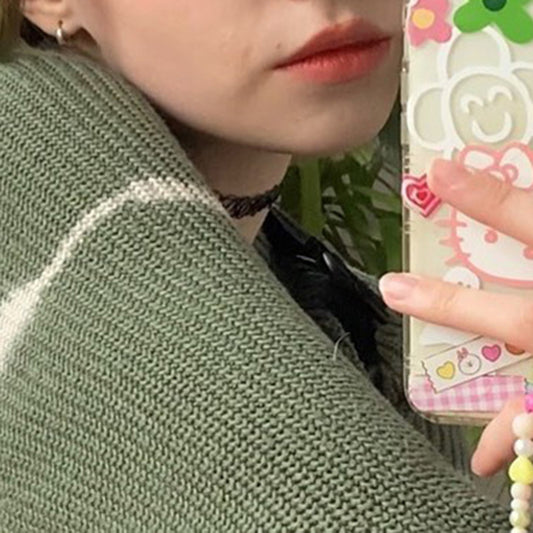 Avocado Green Tie-DyeCasual Loose Long Sleeve Pullover Short Knit Sweater
