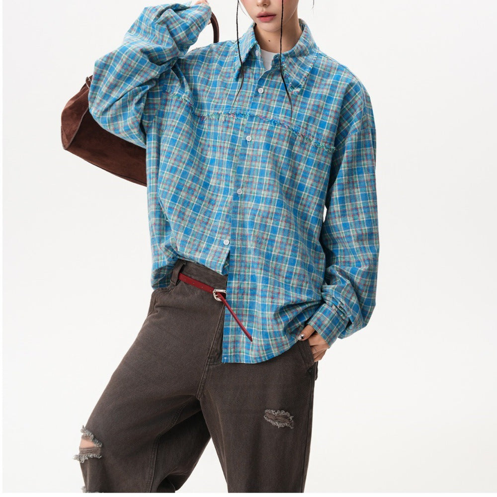 American-style Trendy Plaid Long-sleeve Shirt Jacket