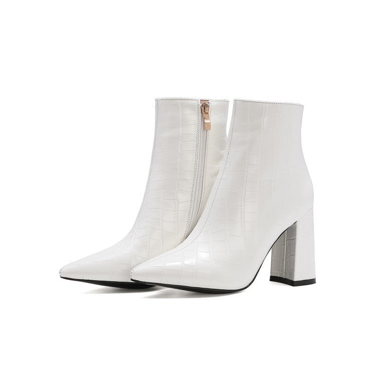 Stone Print Block Pointed Toe High Heel Boots