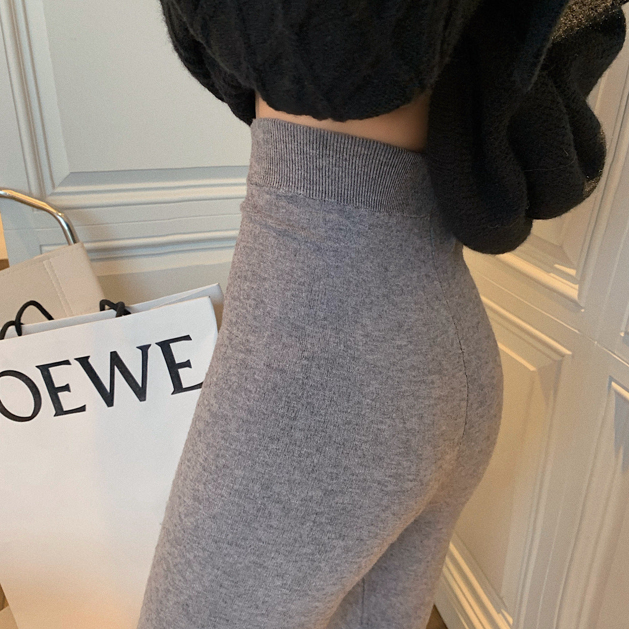 Black technical wool thermal pants