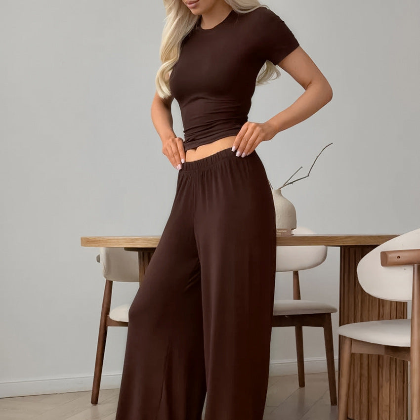 Comfortable Soft Short-sleeve Pajama Set With Long Pants