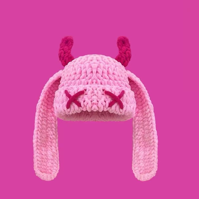 Japanese-style Sweet Dopamine Little Devil Knitted Hat For Women