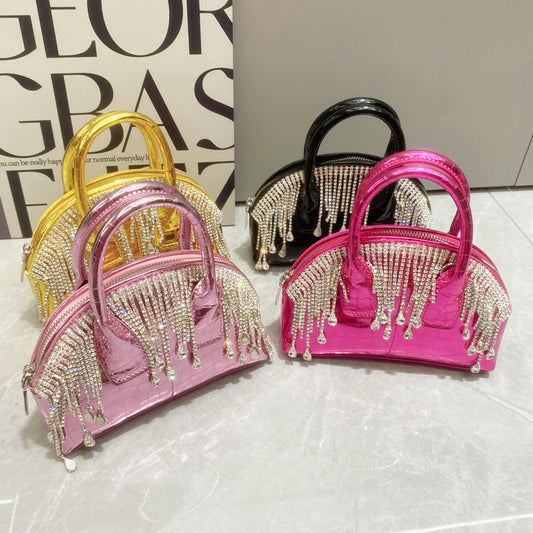 Skuldertaske Crossbody Taske med Glitrende Diamanter og Kvast