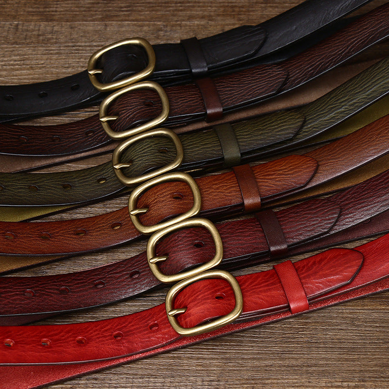 Handmade Vintage Copper Buckle Genuine Leather Belt