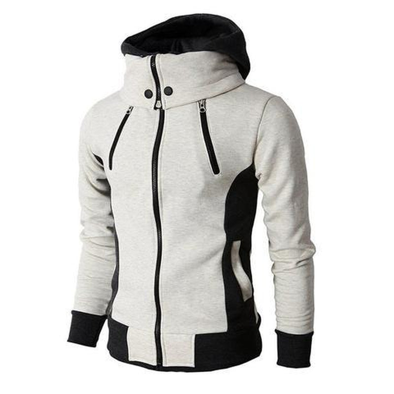 Men'S Zip up Hooded Jacket Fake Two Piece Sports Cardigan Casual Slim Sweatshirt Jacket