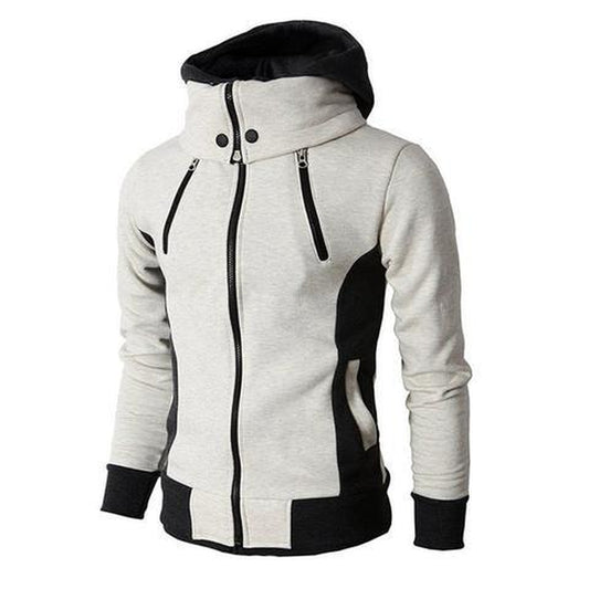 Men'S Zip up Hooded Jacket Fake Two Piece Sports Cardigan Casual Slim Sweatshirt Jacket