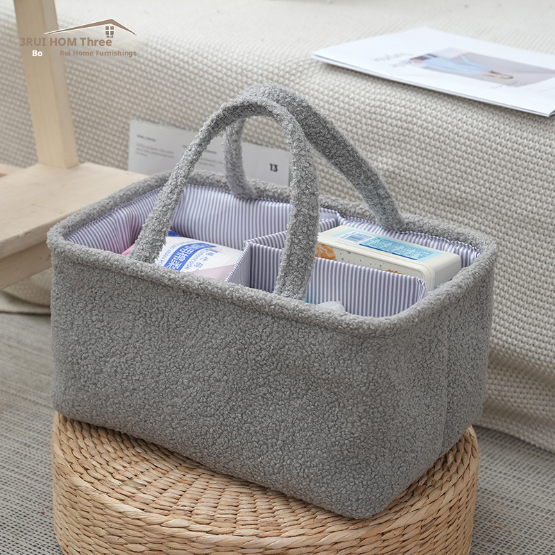 Simple storage basket-portable-white-corduroy-1 piece