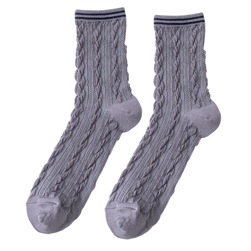 Mid Tube Twist Solid Color Breathable Combed Cotton Socks