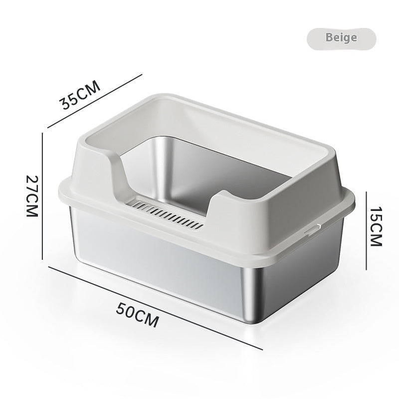 Stainless Steel Litter Box Open Deepening Semi-closed