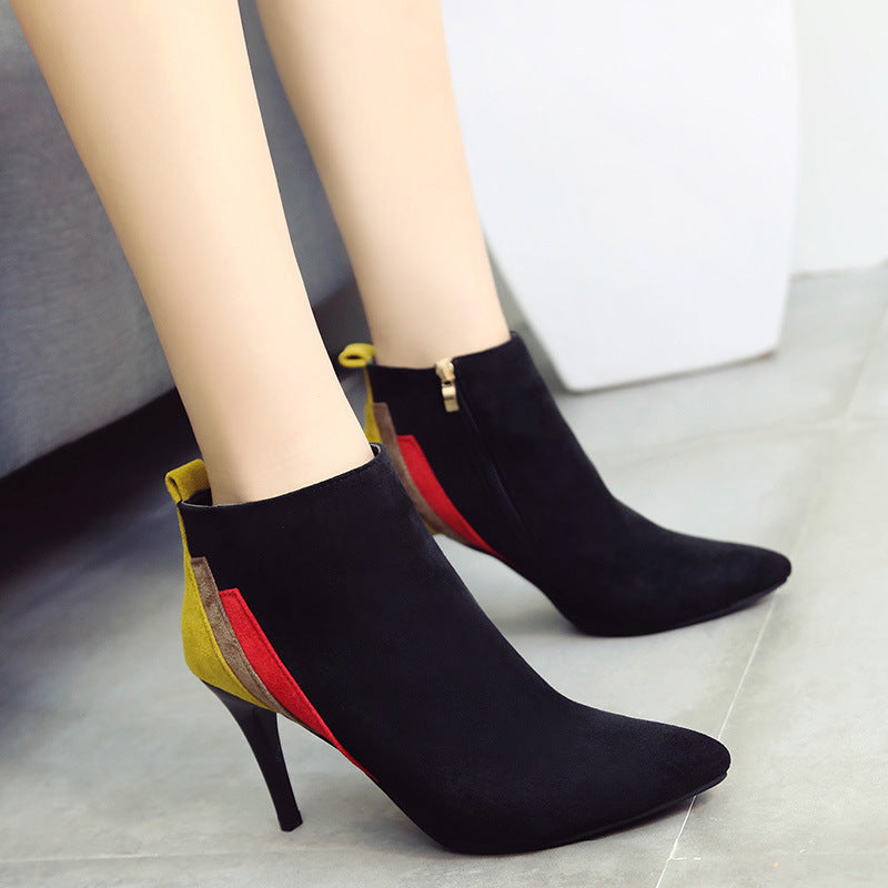 Suede color block stiletto boots