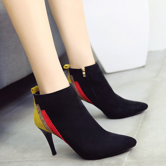 Suede color block stiletto boots