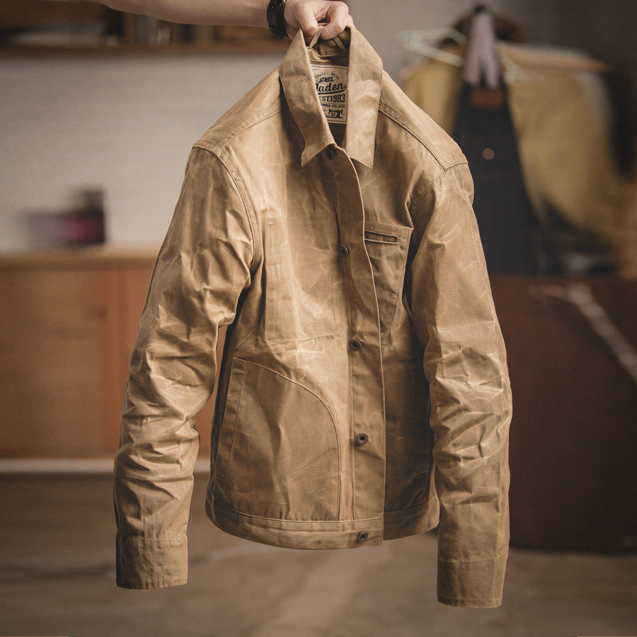 Japanese Retro Heavy Oil Wax Canvas Jacket Replica Slim Jacket
