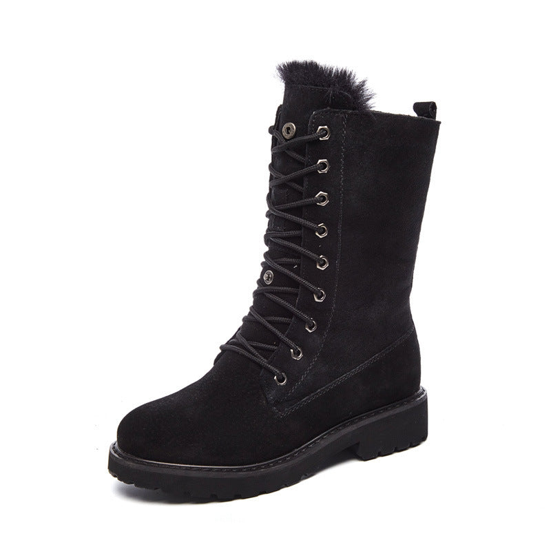 Frosted Leather Boots Thickened Waterproof Cotton Shoes