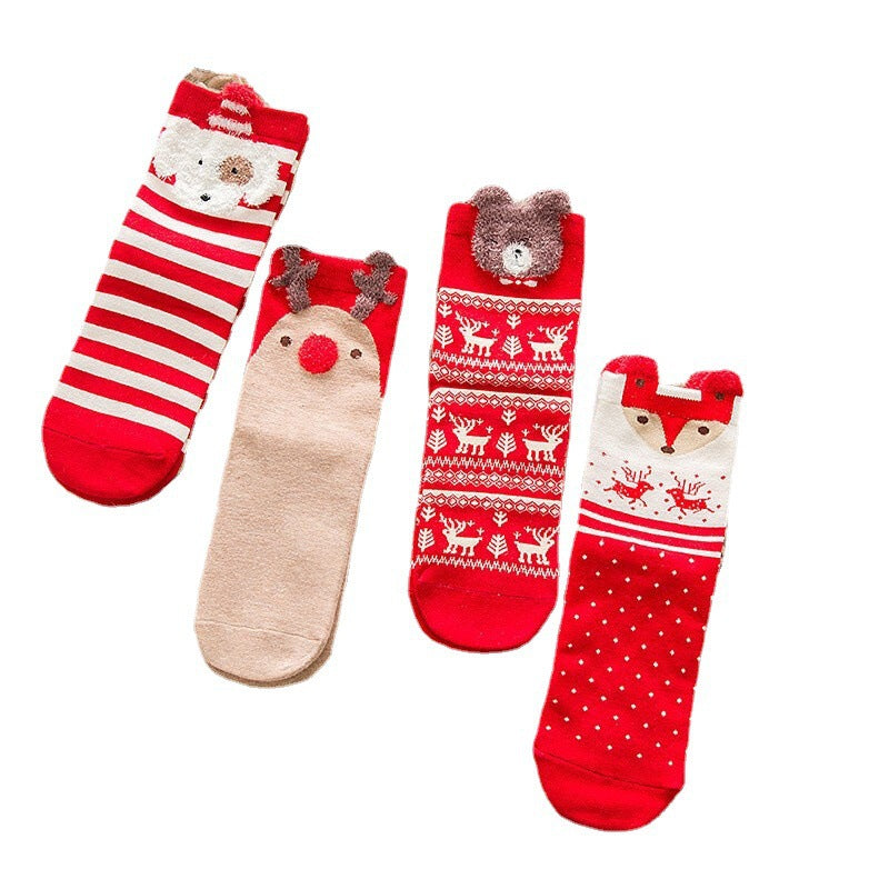 Christmas Gift Box Women's Mid Tube Stockings  4 Pairs