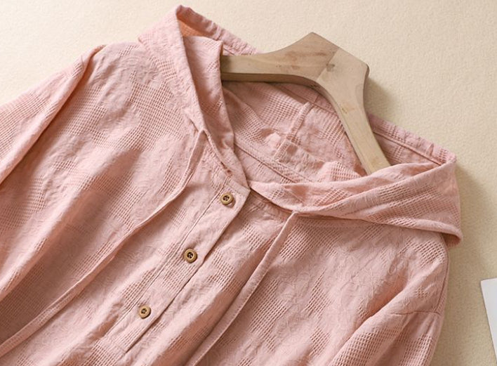 Find-a-Bargain Jacquard Embroidered Cotton-Linen Shirt For Women Summer