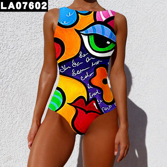 New Women's Printed Double-layer Siamese Body Shaping Swimsuit With Chest Pad