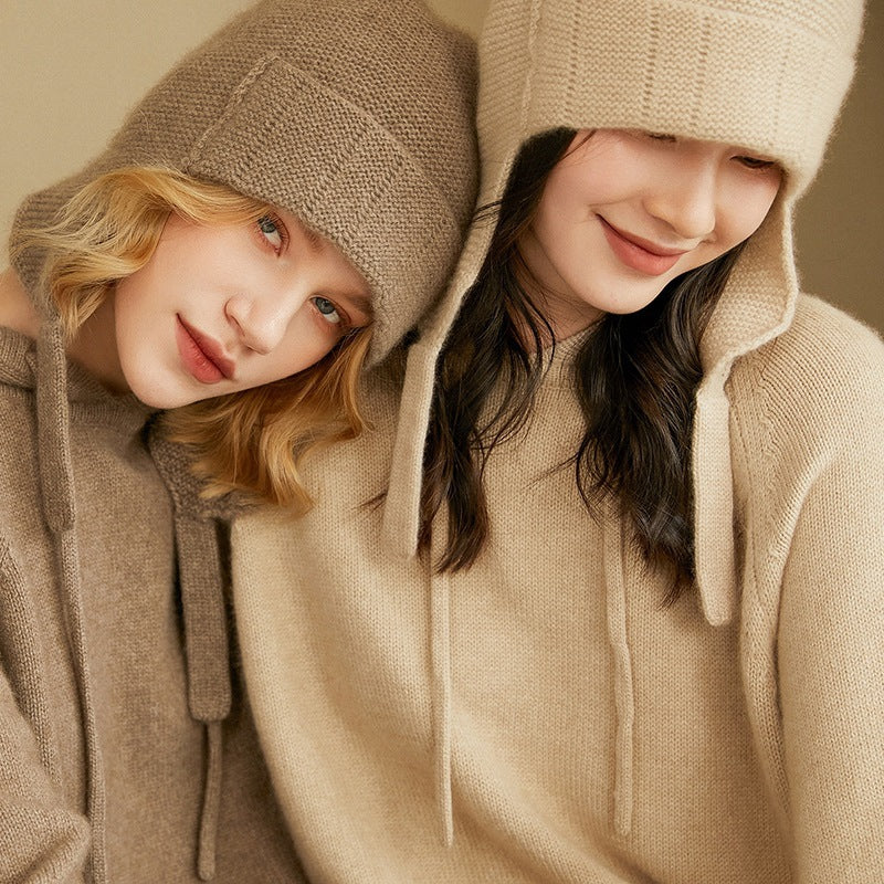 Women's Pure Cashmere Knitted Hat Ear Protectors