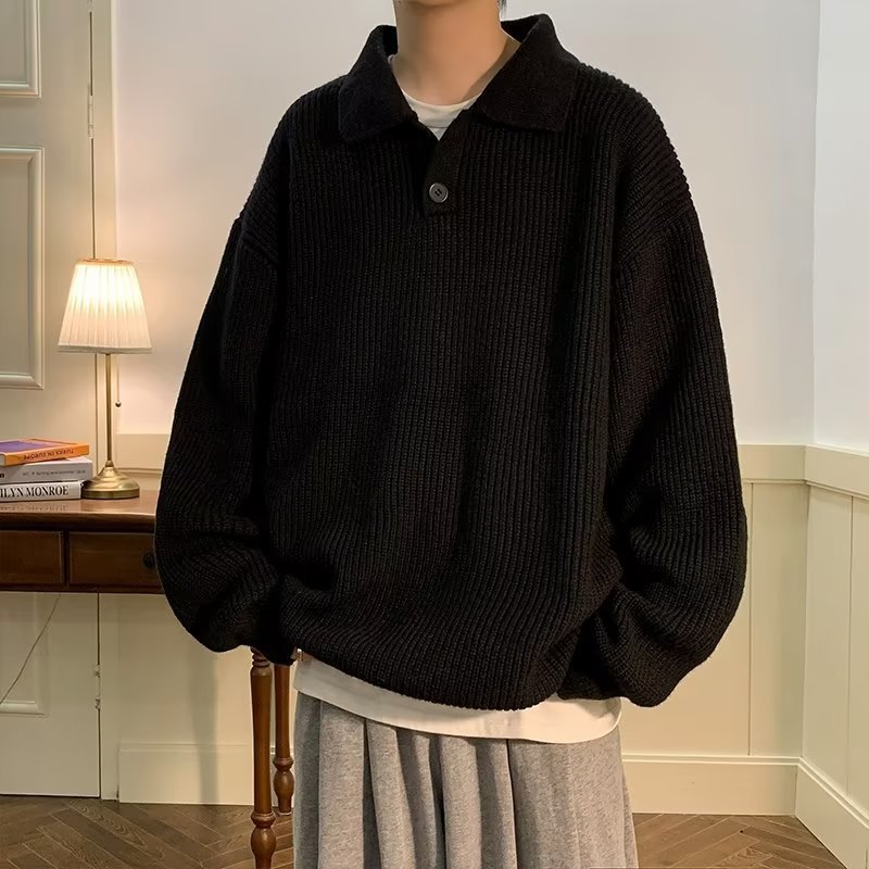 Polo Krave Sweater Herre Amerikansk Retro Kaffe Farve High Sense Oversize Indre Sweater