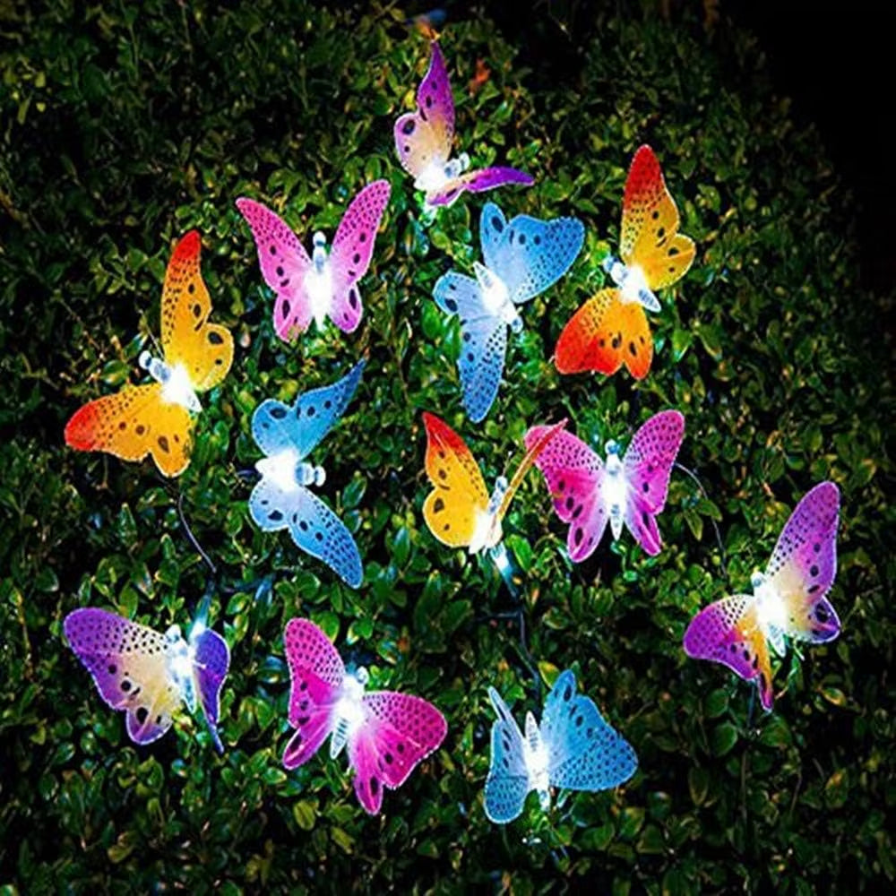 Outdoor Solar Fiber Optic Butterfly String Lights - 11.9Ft Waterproof LED Decor for Garden, Patio, and Party