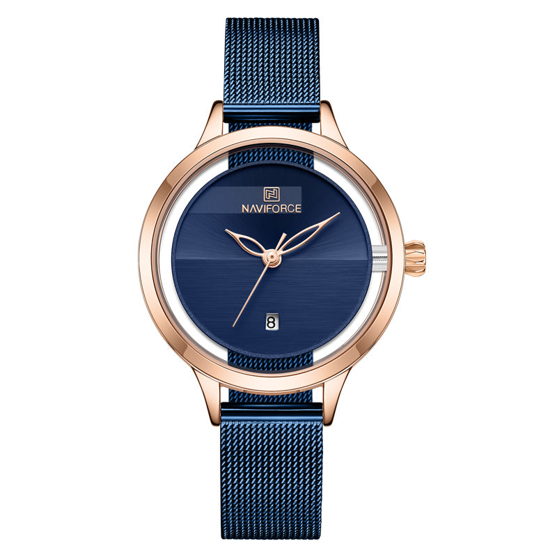 Calendar mesh belt quartz watch female form