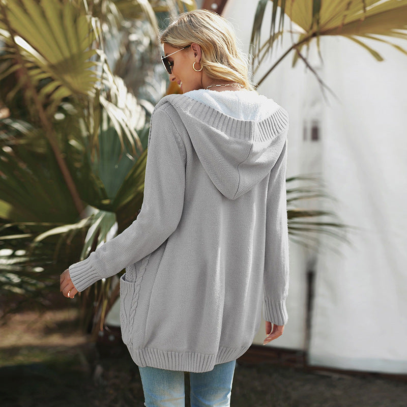Women's Winter Solid Color Mid-length Cardigan Sweater Coat
