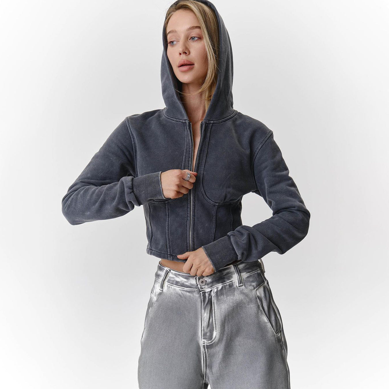 Langærmet Bomuld Moderigtig Casual Jakke Design Højklasses Distressed Hættetrøje
