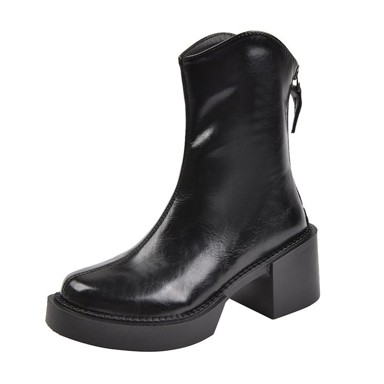 Round Toe Thick Mid Heel Zipper For Comfort