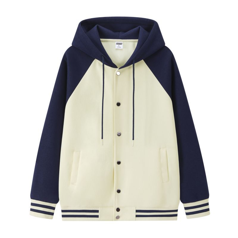 Trendy Cozy Cotton Color-blocked Loose-fitting Hooded Baseball Jacket For Fall And Winter