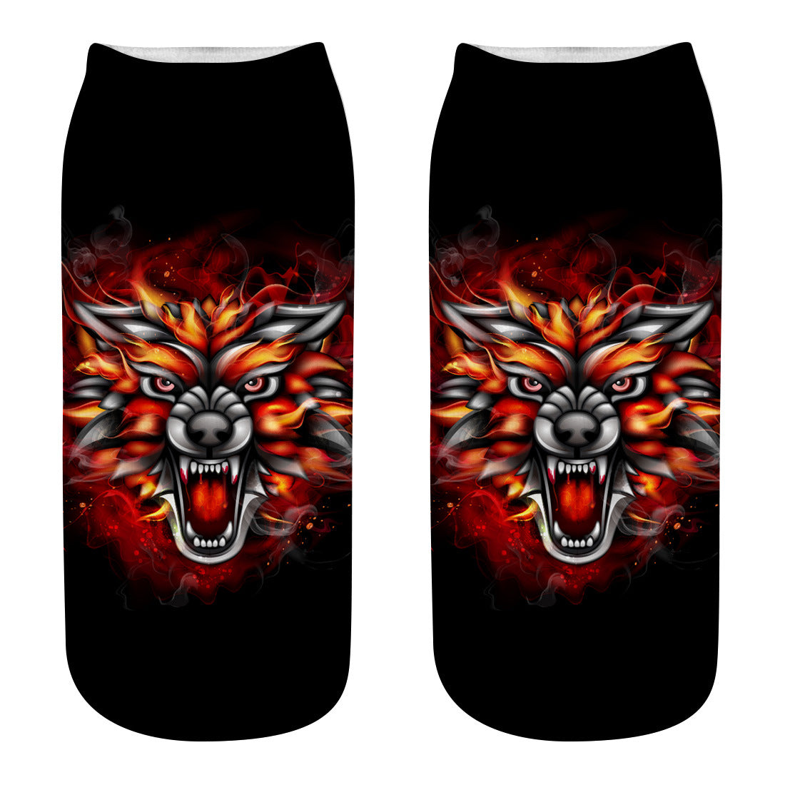 Printed Women's Socks Wolf Head 3D Printing Short Socks Creative Intention