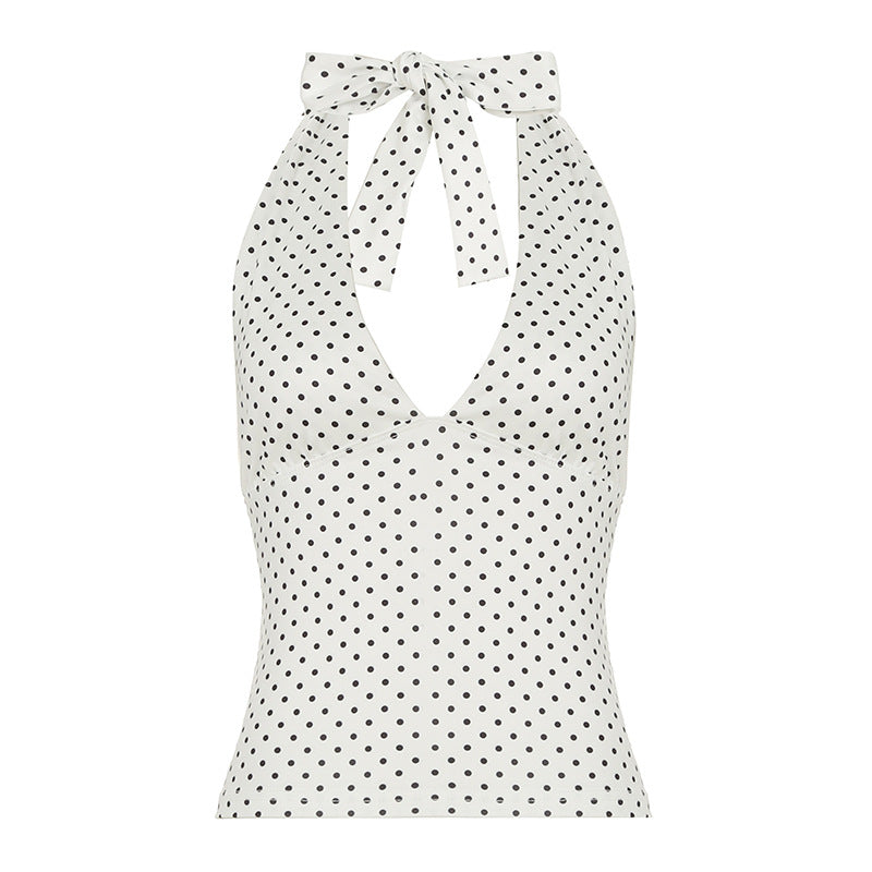 Solid Color And V-neck Halter Sleeveless Exposed Back Slim Fit Slim And Sexy Vest