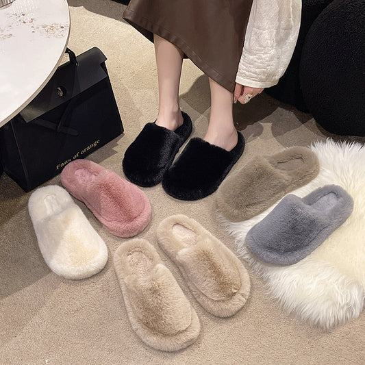 Closed-toe Slippers Women's Outer Wear Large Size Flat Bottom Plush
