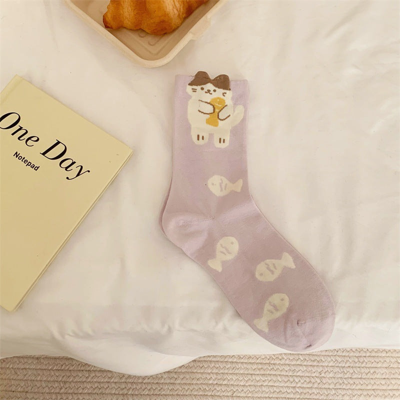 Japanese-style Polka-dot Patchwork Pure Cotton Long Socks