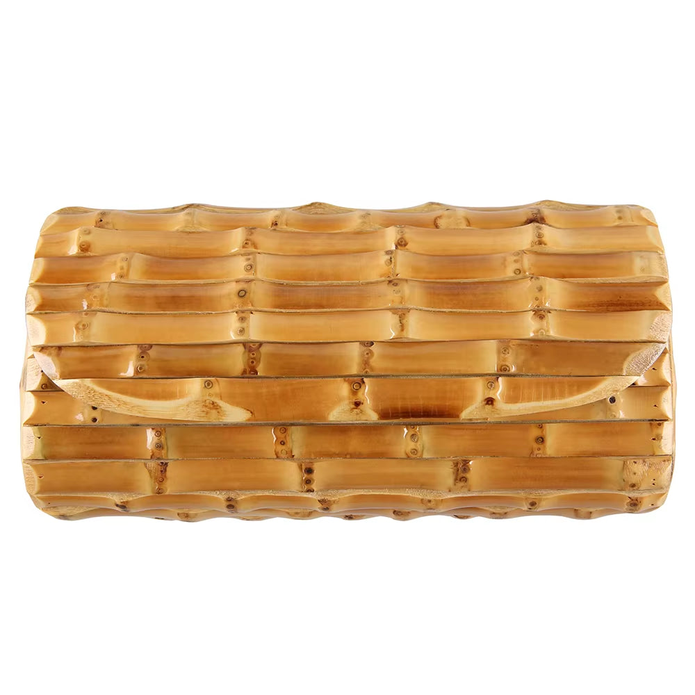 Vintage-Inspired Handmade Bamboo Clutch Bag with Rattan and Straw Accents